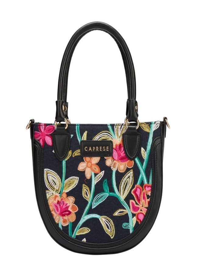 Caprese Elsa Medium Satchel Bag for Women with Adjustable & Detachable Strap | Elegant Embroidery Faux Leather Handbag | Multi-Compartment Crossbody Shoulder Bag for Special Occasions (Black) - Image 1